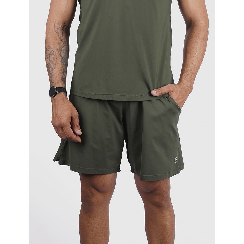 Short Duble Usup Verde Militar Compression Poliamida Uv 50+ Bolsos Interno 