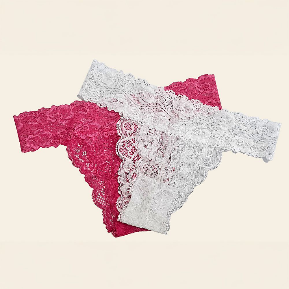 KIT DUO CALCINHA TANGA EM RENDA BRANCO/ROSA
