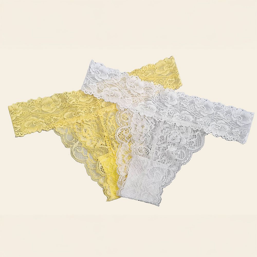 KIT DUO CALCINHA TANGA EM RENDA BRANCA/AMARELO