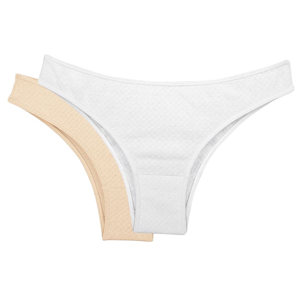 KIT CALCINHA BIQUINI 100% ALGODÃO BRANCO/NUDE