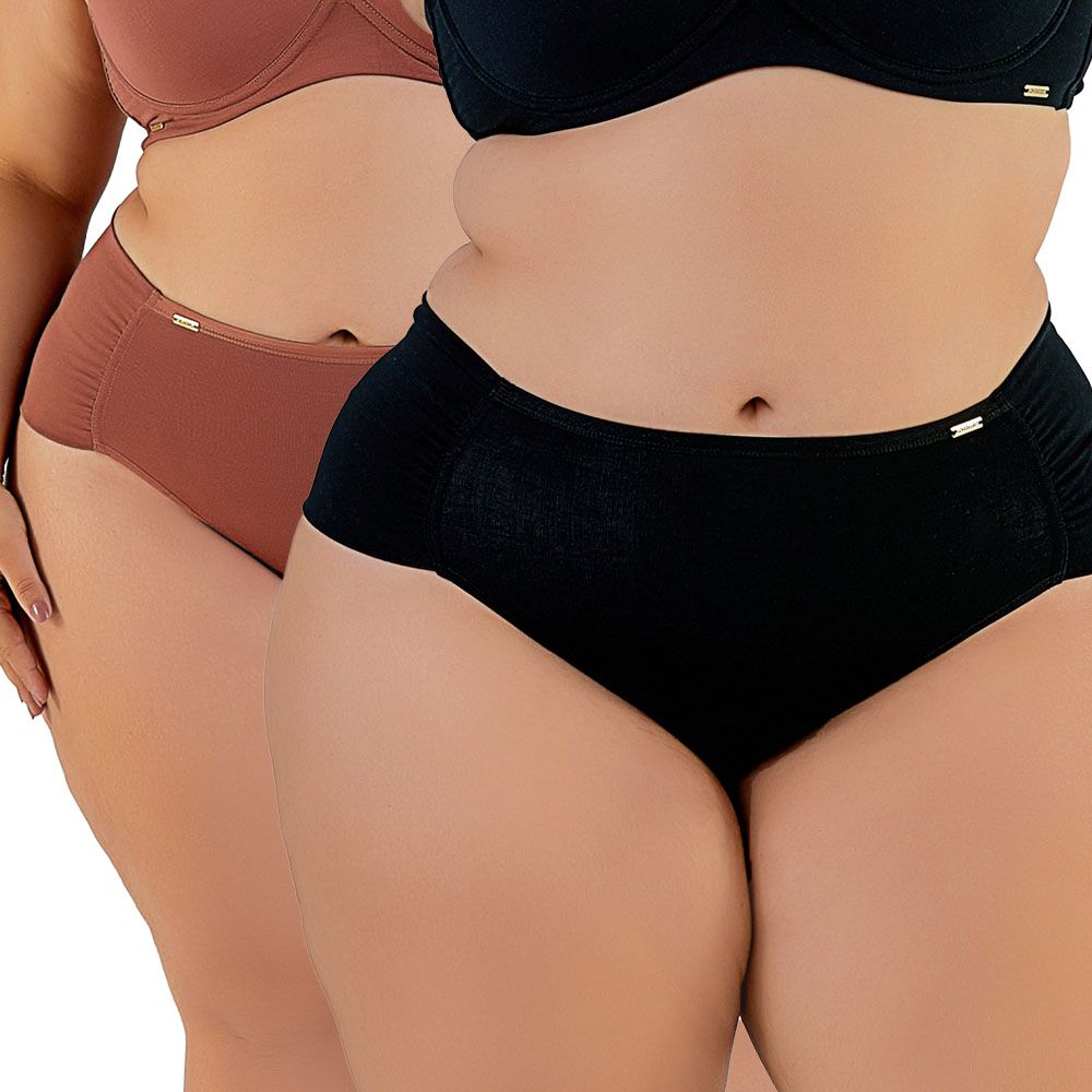 KIT DUETS CALCINHA PLUS BOMBOM PRETO/BRONZE