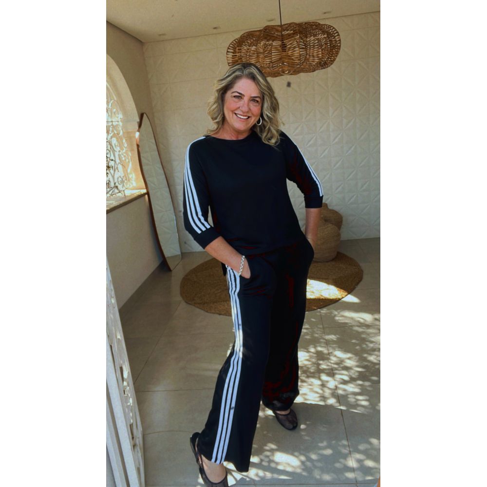 Conjunto Moletinho Listrado Luana Preto