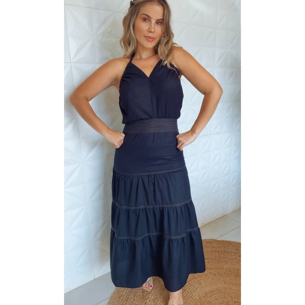 Vestido Frente Unica Tranças Chiclé Preto