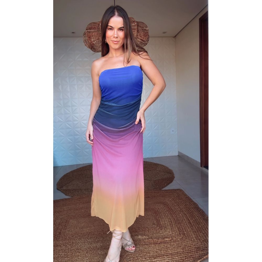 Vestido Tule Degrade Latina Estampado