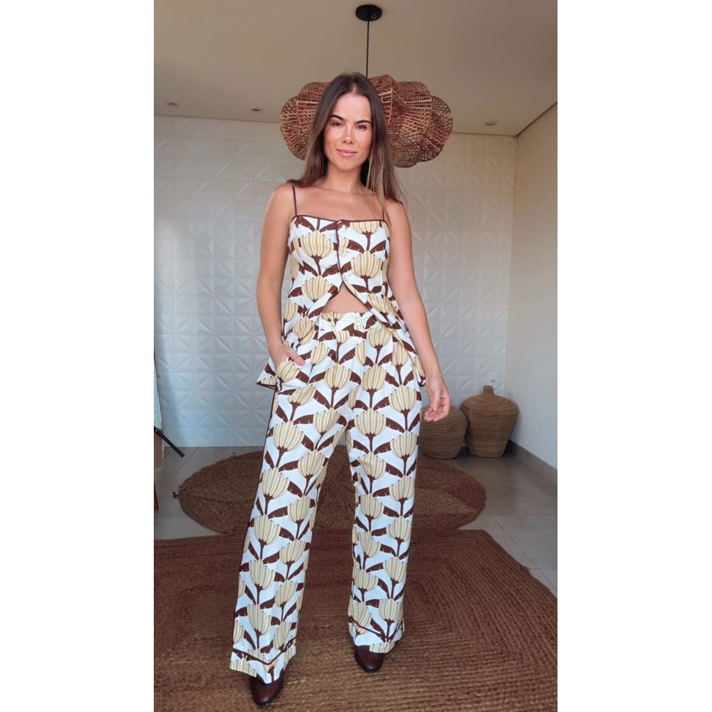 Calça Reta Banana Decorada Estampado