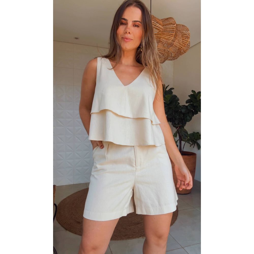 Conjunto Chiclé Regata E Short Básico Luiza Creme