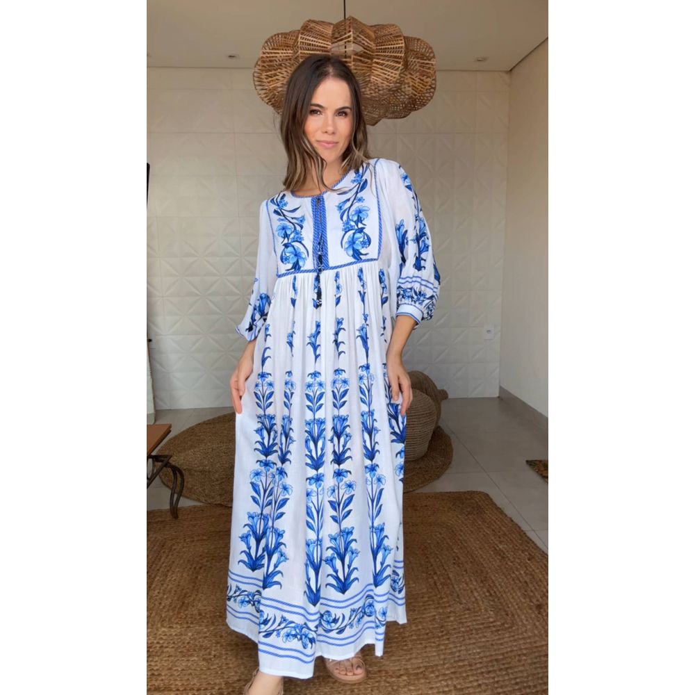 Vestido Manga Longa Antônia Estampado