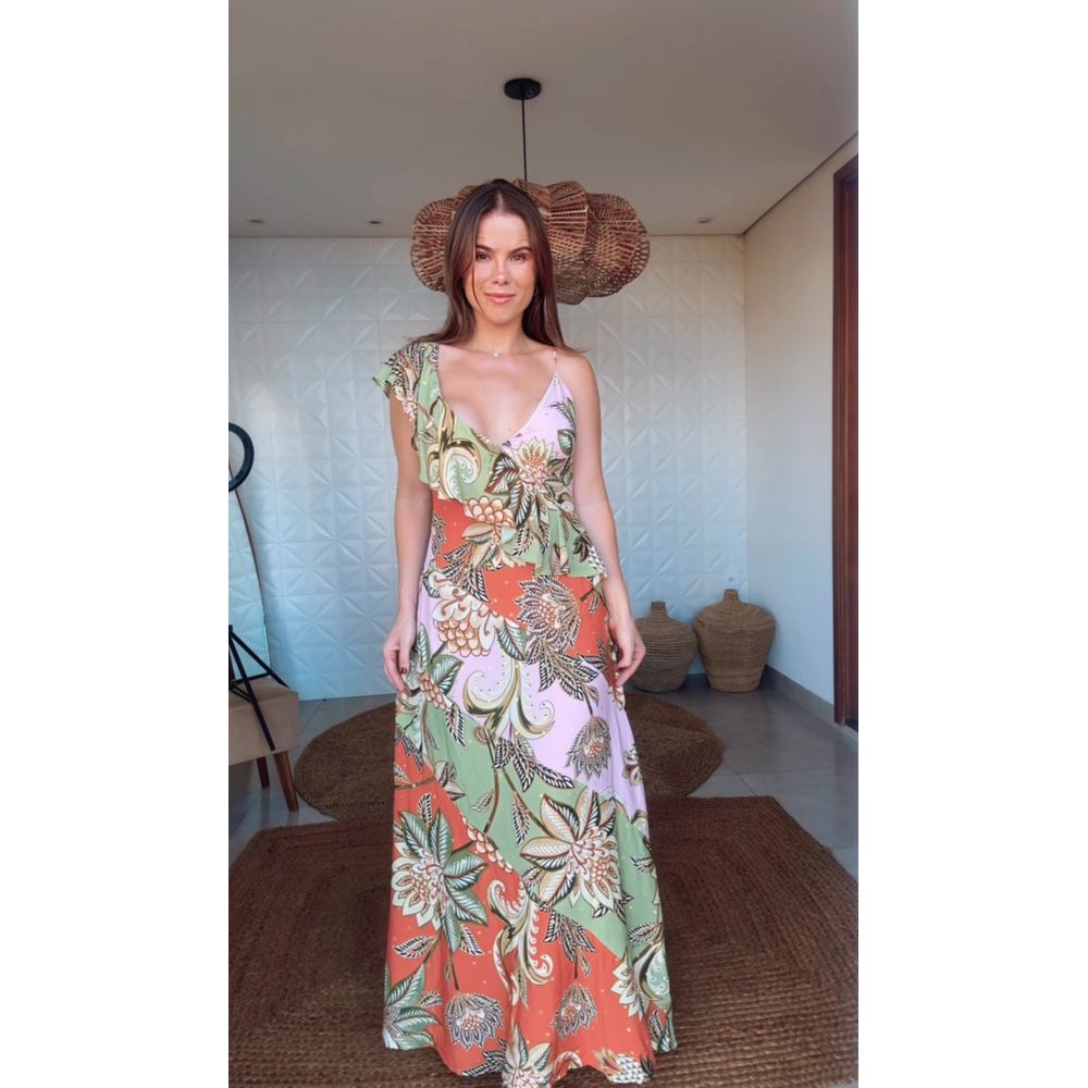 Vestido Babado Patch Floral Delhi Estampado