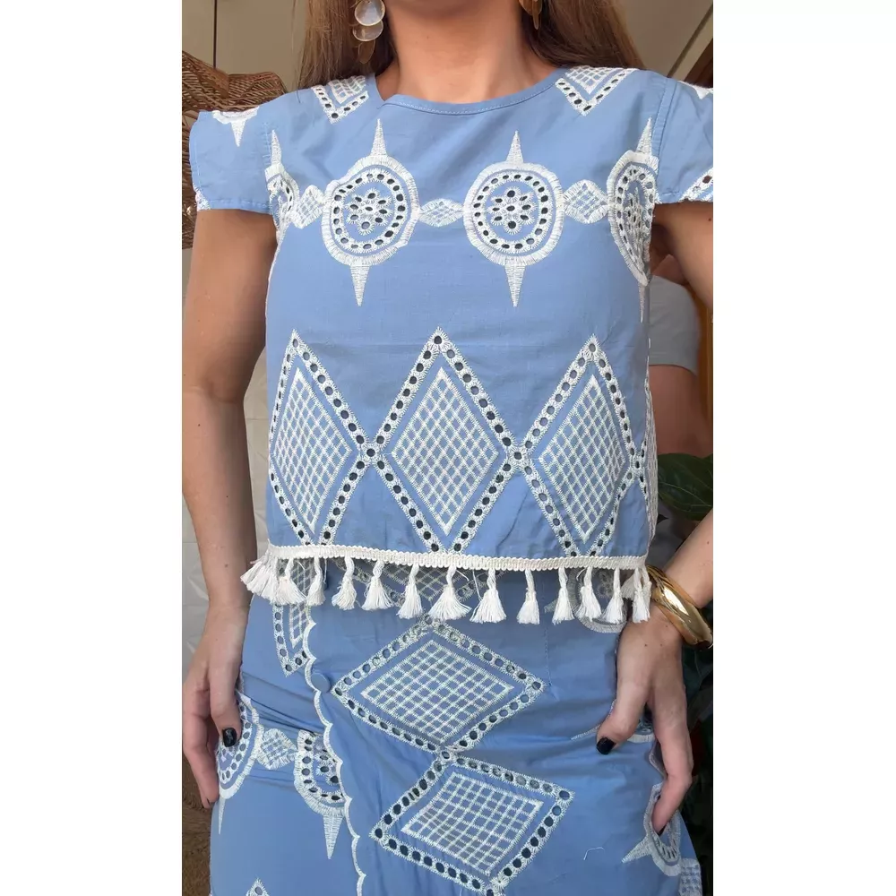 Blusa Bordada Nicole Azul Claro