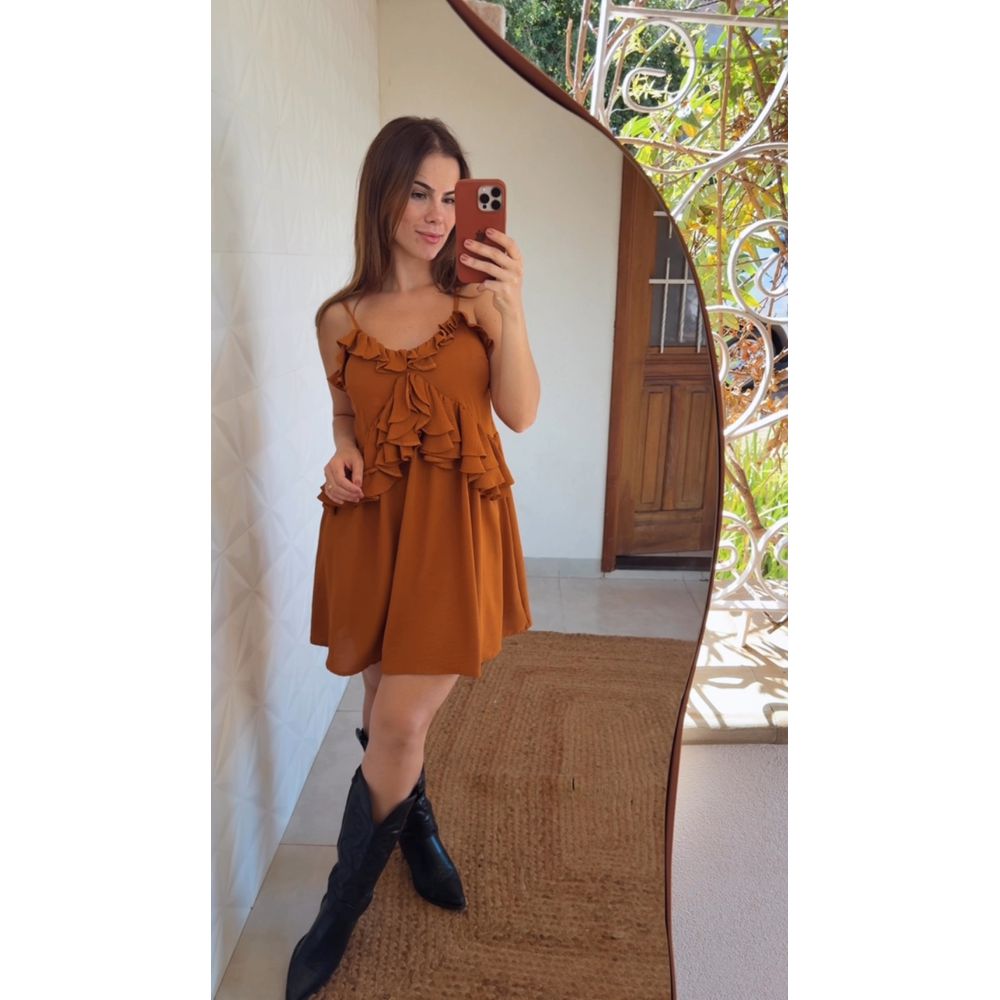 Vestido Curto Alça Caramelo