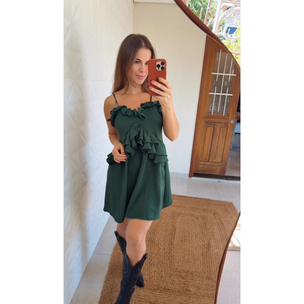 Vestido Curto Alça Verde Militar 