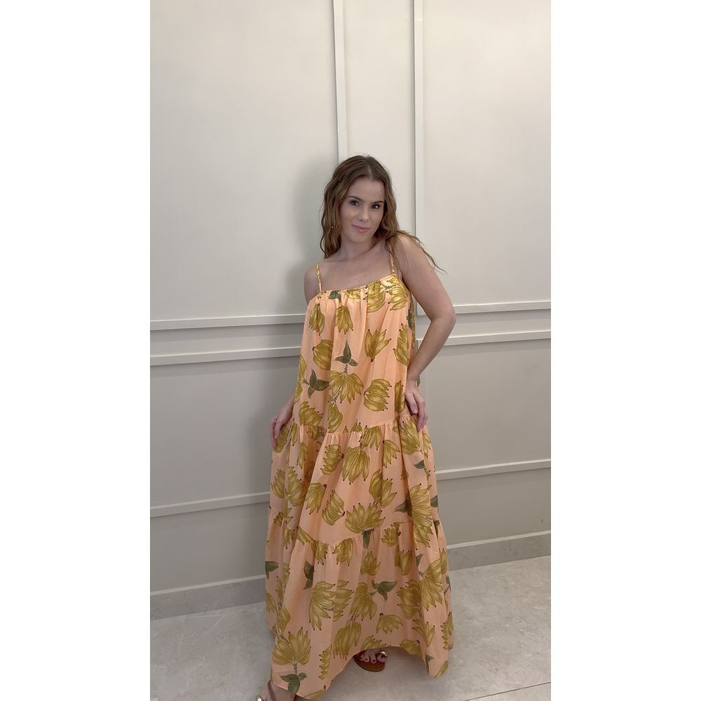 Vestido Longo Banana Prata Estampado