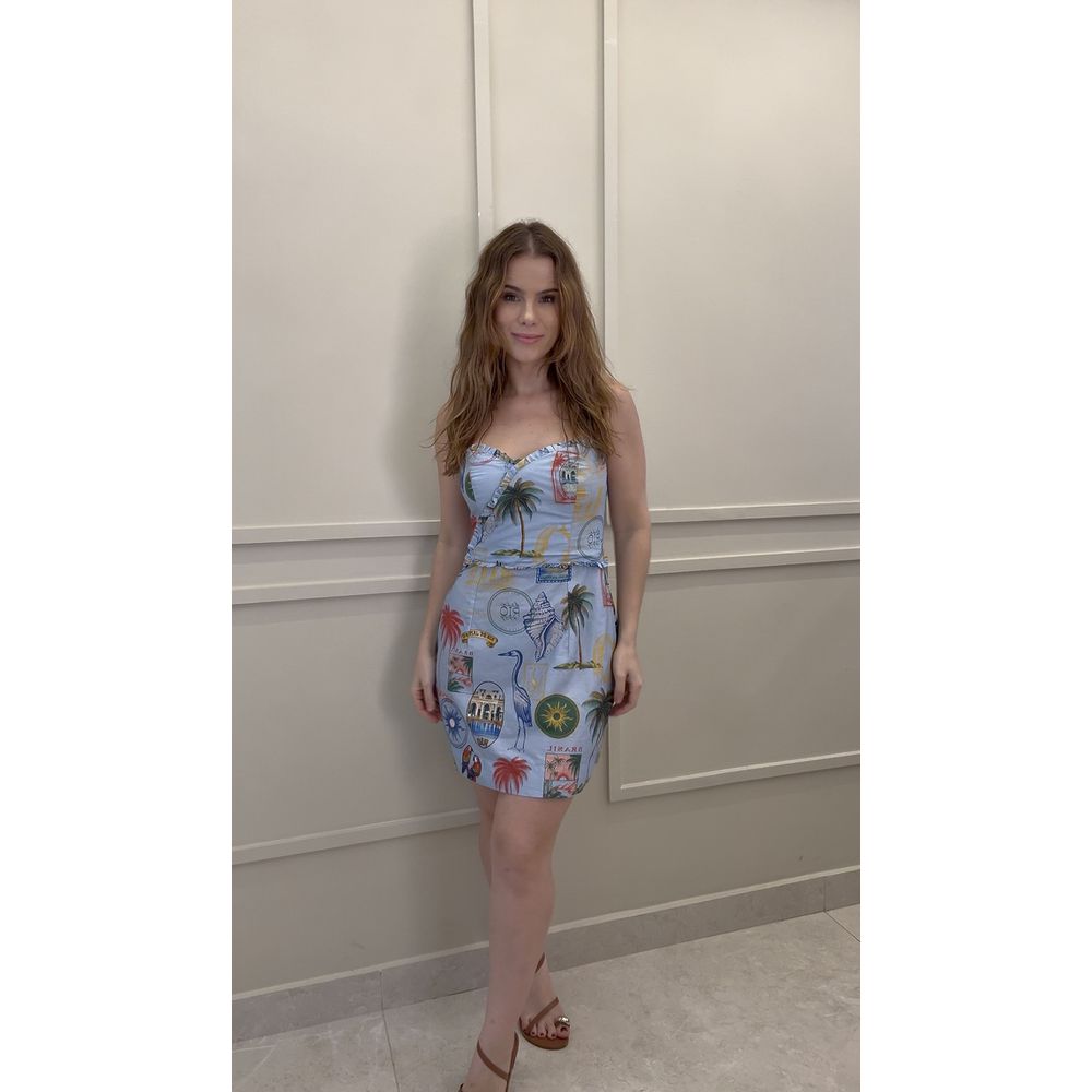 Vestido Curto Sem Alça Tropical Vintage Estampado