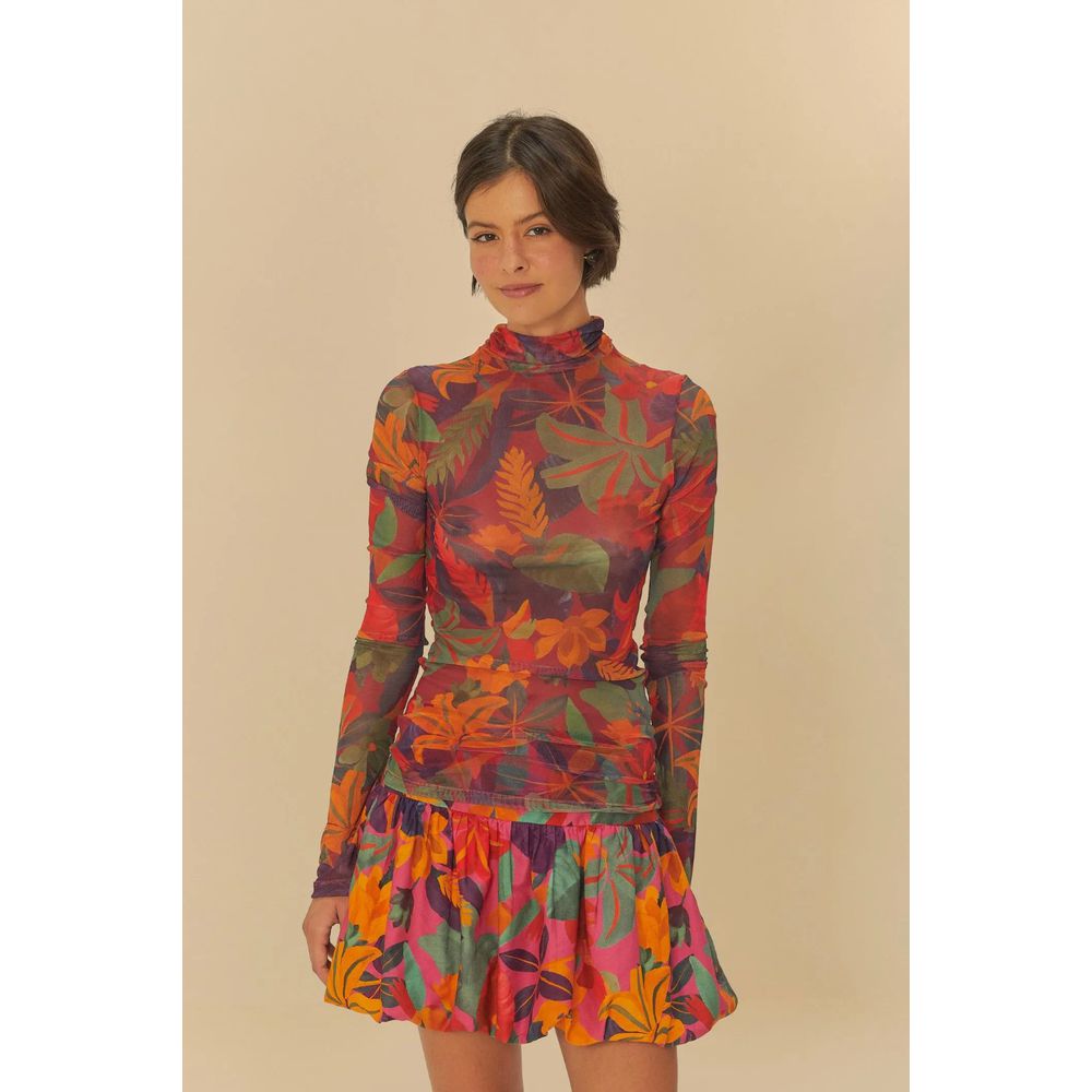 Blusa Gola Tule Floral Tropical Estampado
