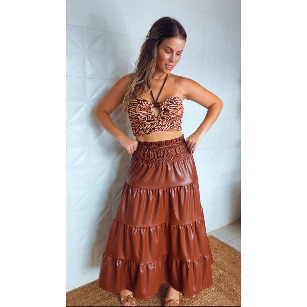 Saia couro com babado discount
