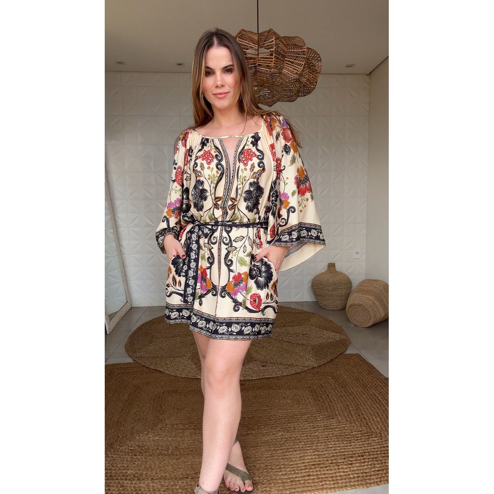 Vestido Curto Mg Flor De Fita Estampado