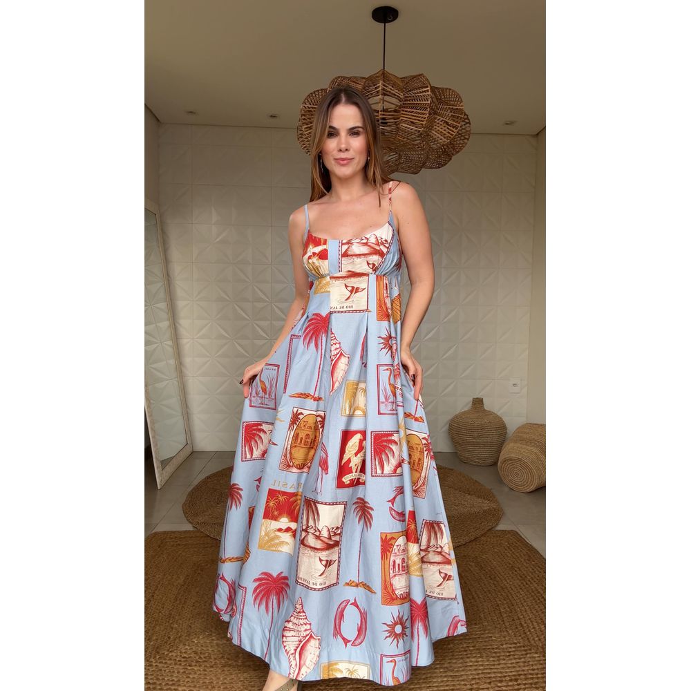 Vestido Longo Selo Tropical Estampado