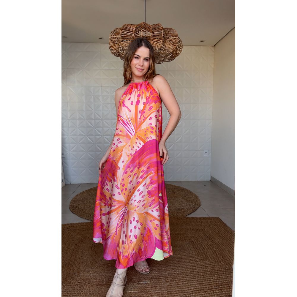 Vestido Frente Única Lirio Tropical Estampado