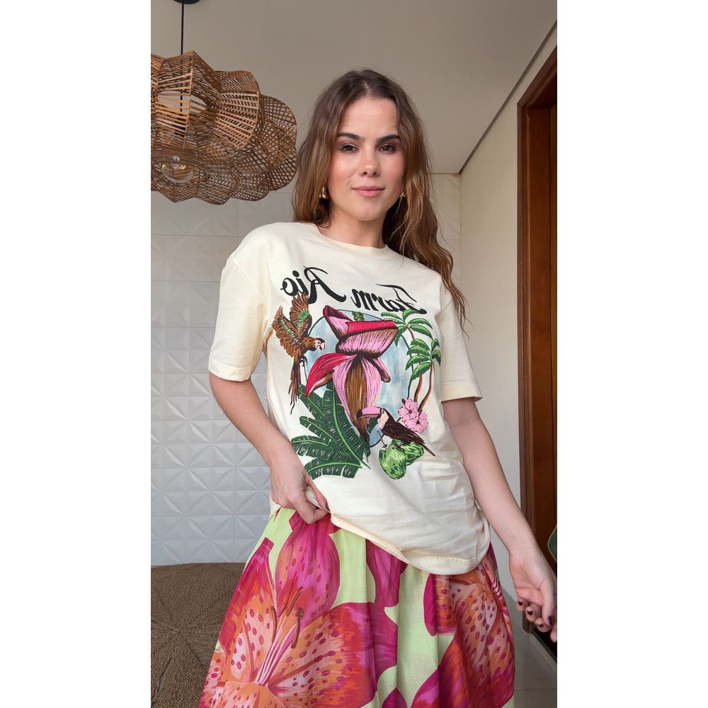 Tshirt Media Mangará Rio Bege Estampado
