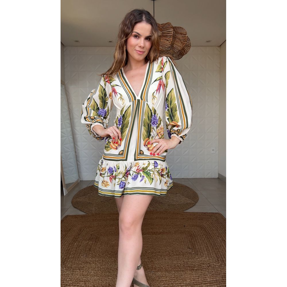 Vestido Curto Lenço Tropical Estampado