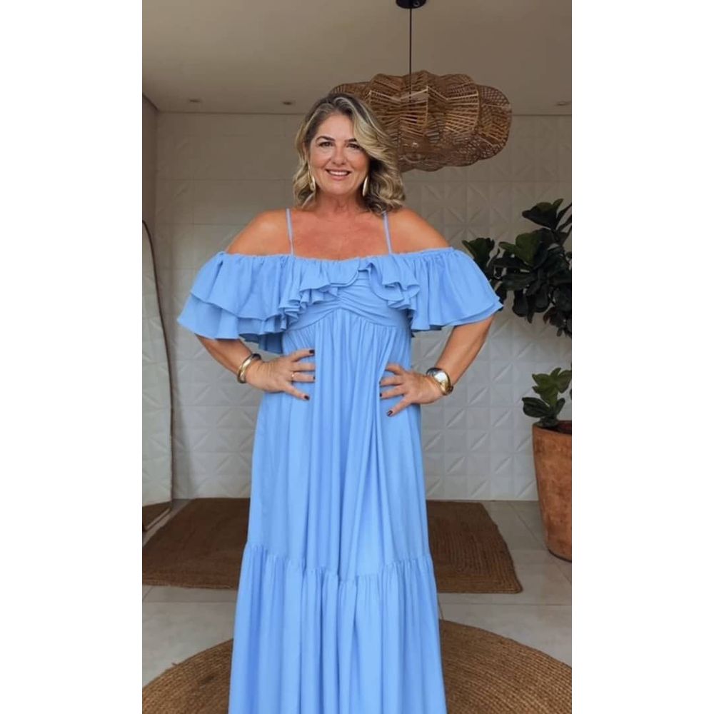 Vestido Longo Laura Chiclé Azul
