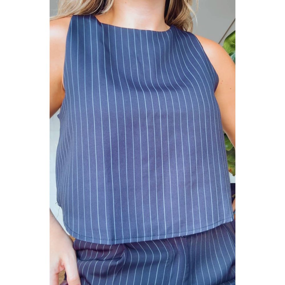 Blusa Elissay Risca De Giz Preto