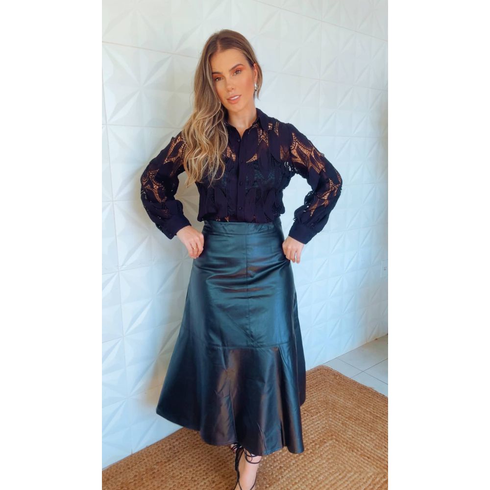 Saia Godê Couro Elise Preto