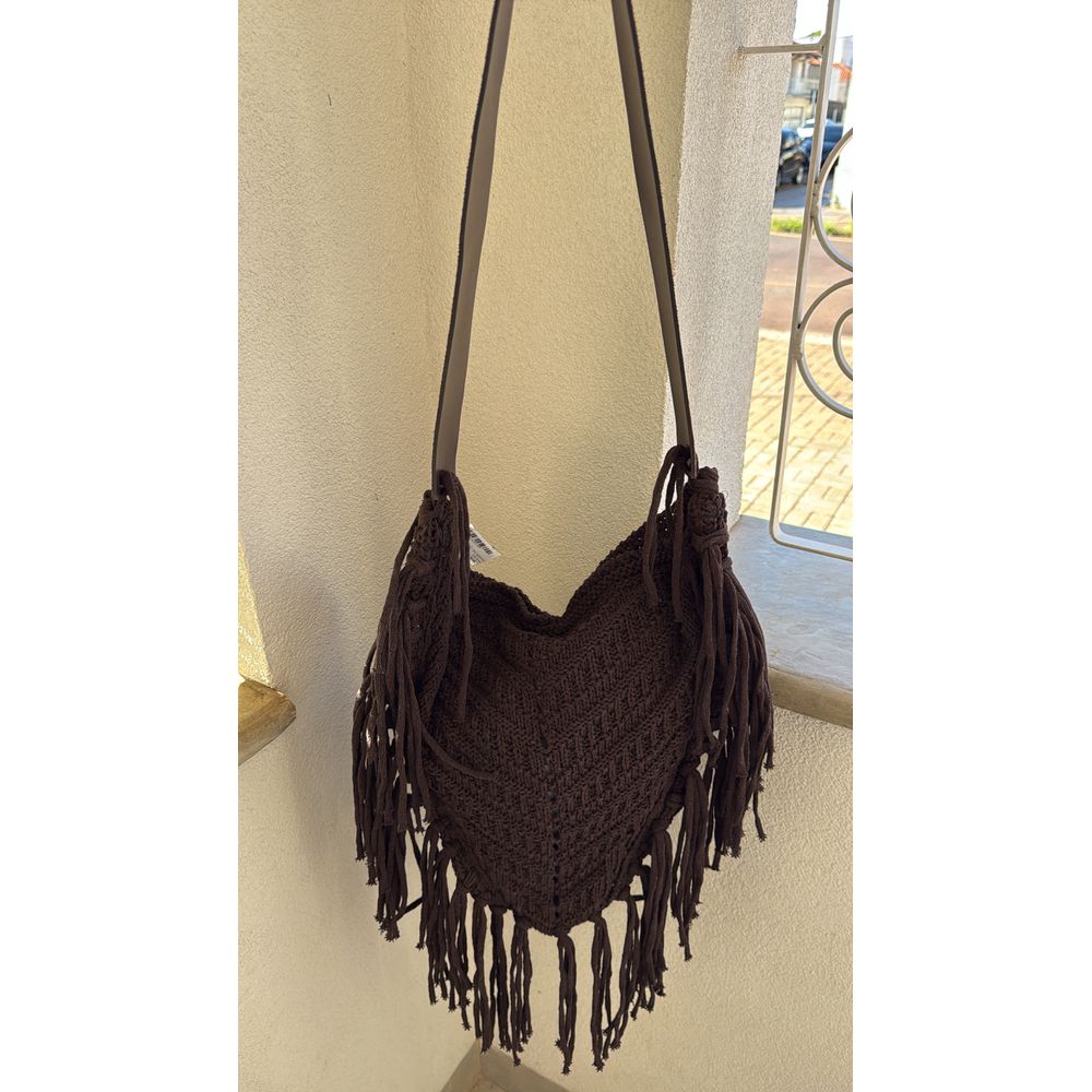 Bolsa Crochê Franja Marrom