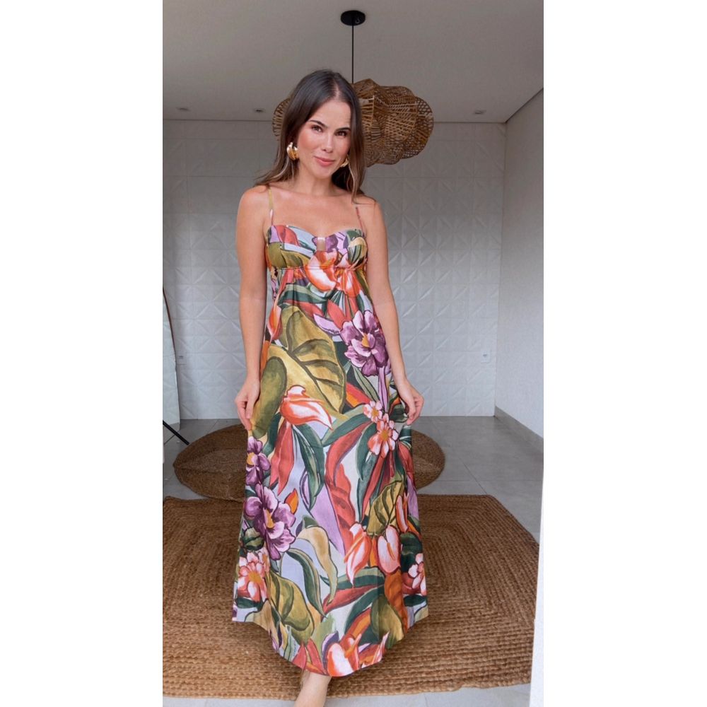 Vestido Cropped Alça Folhagem De Inverno Estampado