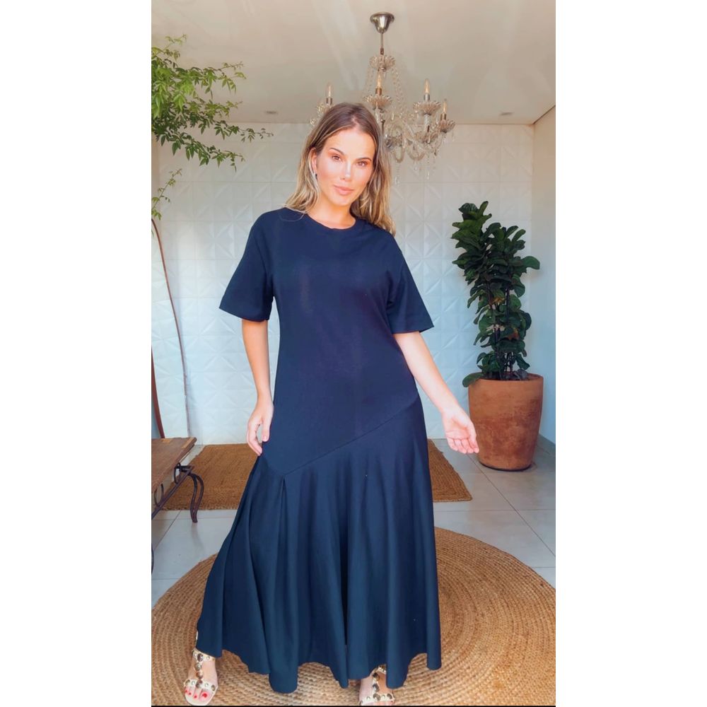 Vestido Tshirt Recorte Preto
