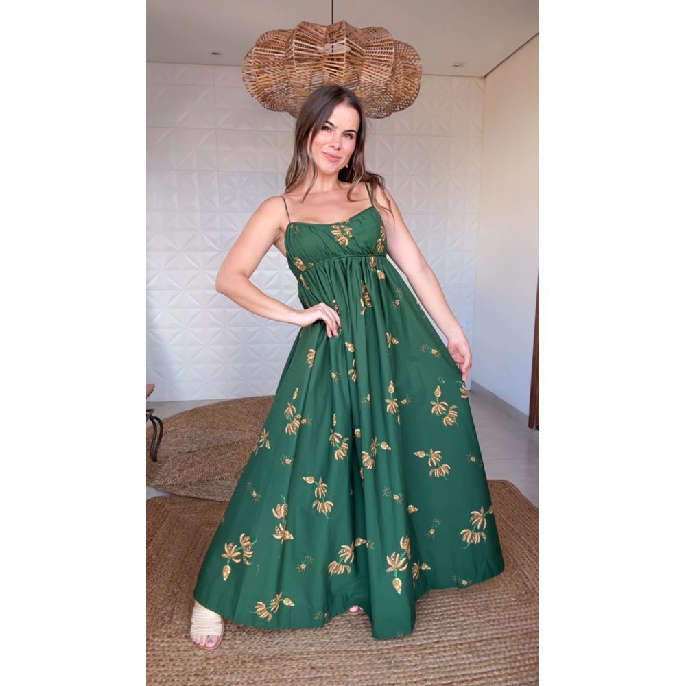 Vestido Longo Brilho De Banana Estampado