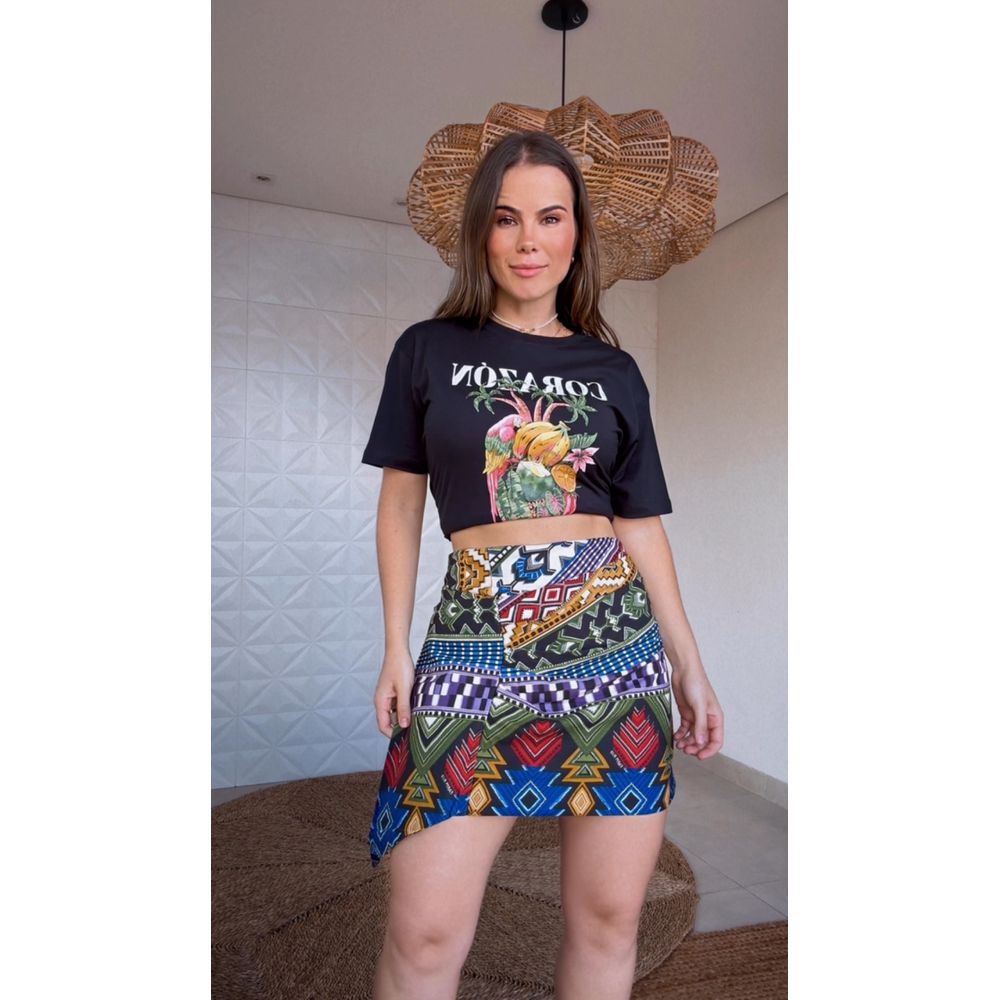 Saia Gráfico De Cor Estampado
