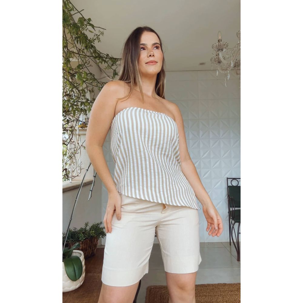 Blusa Assimétrica Listras Cru