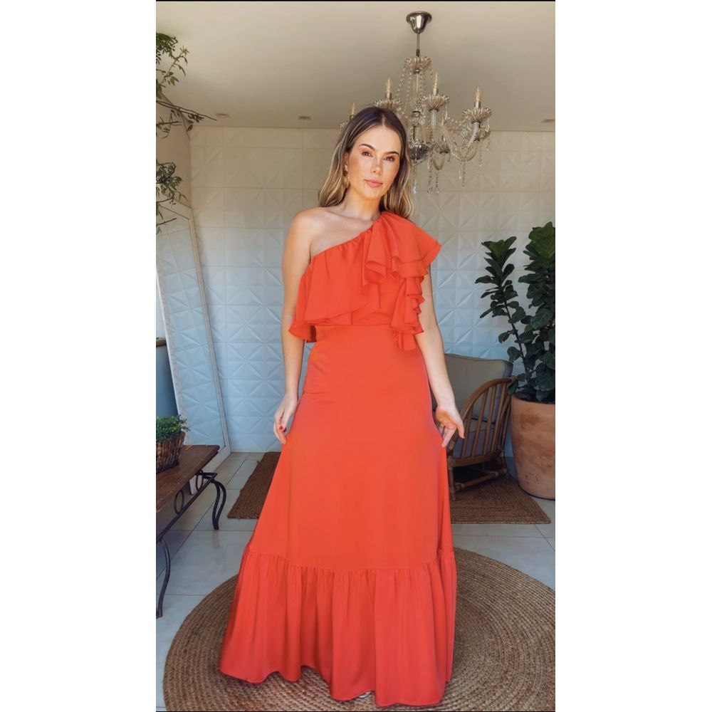 Vestido Ombro Só Monica Chiclé Vermelha