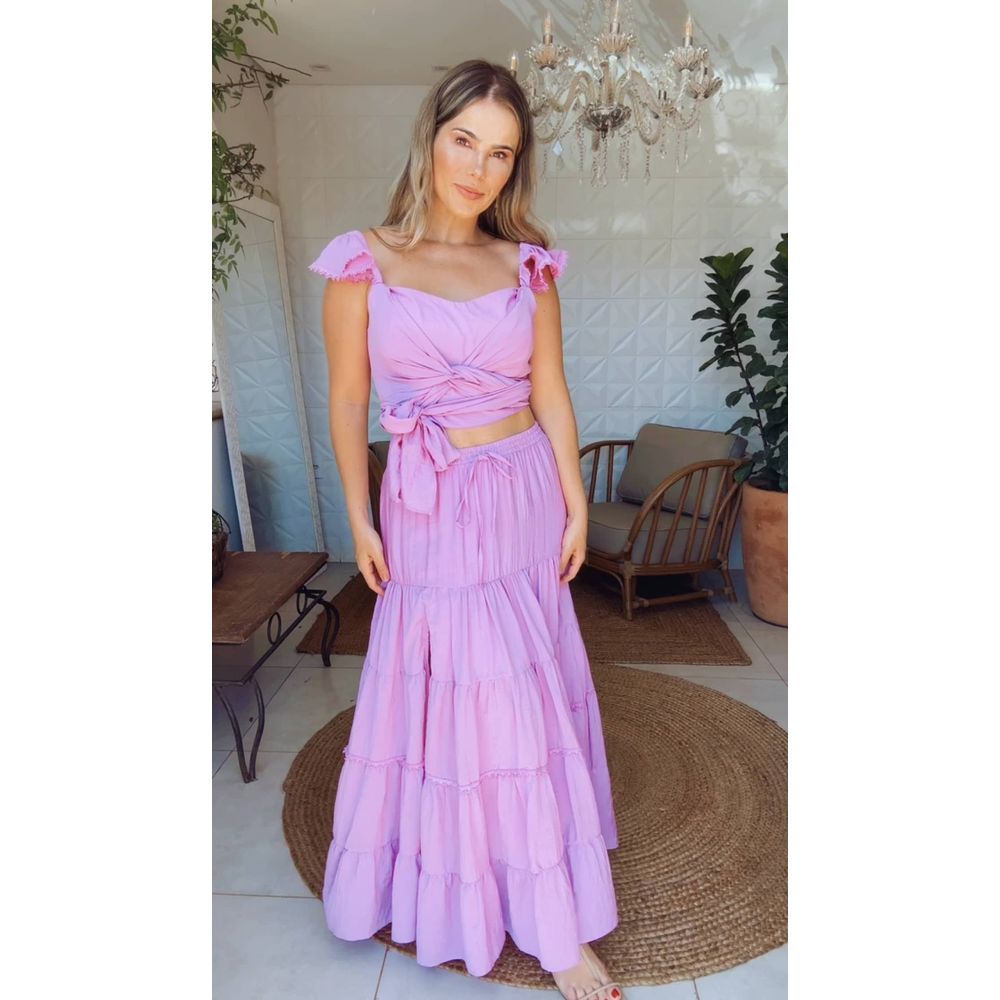 Conjunto Top E Saia Cigana Rosa
