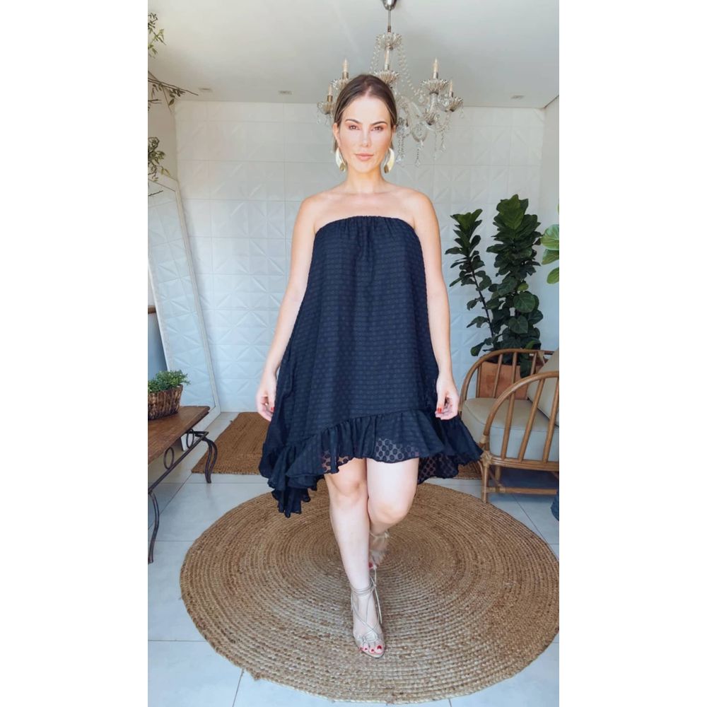 Vestido Tomara Que Caia Poa Chiclé Preto