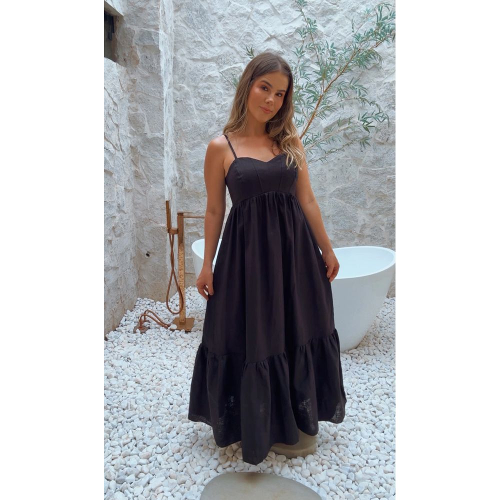 Vestido Linho Elizabete Preto