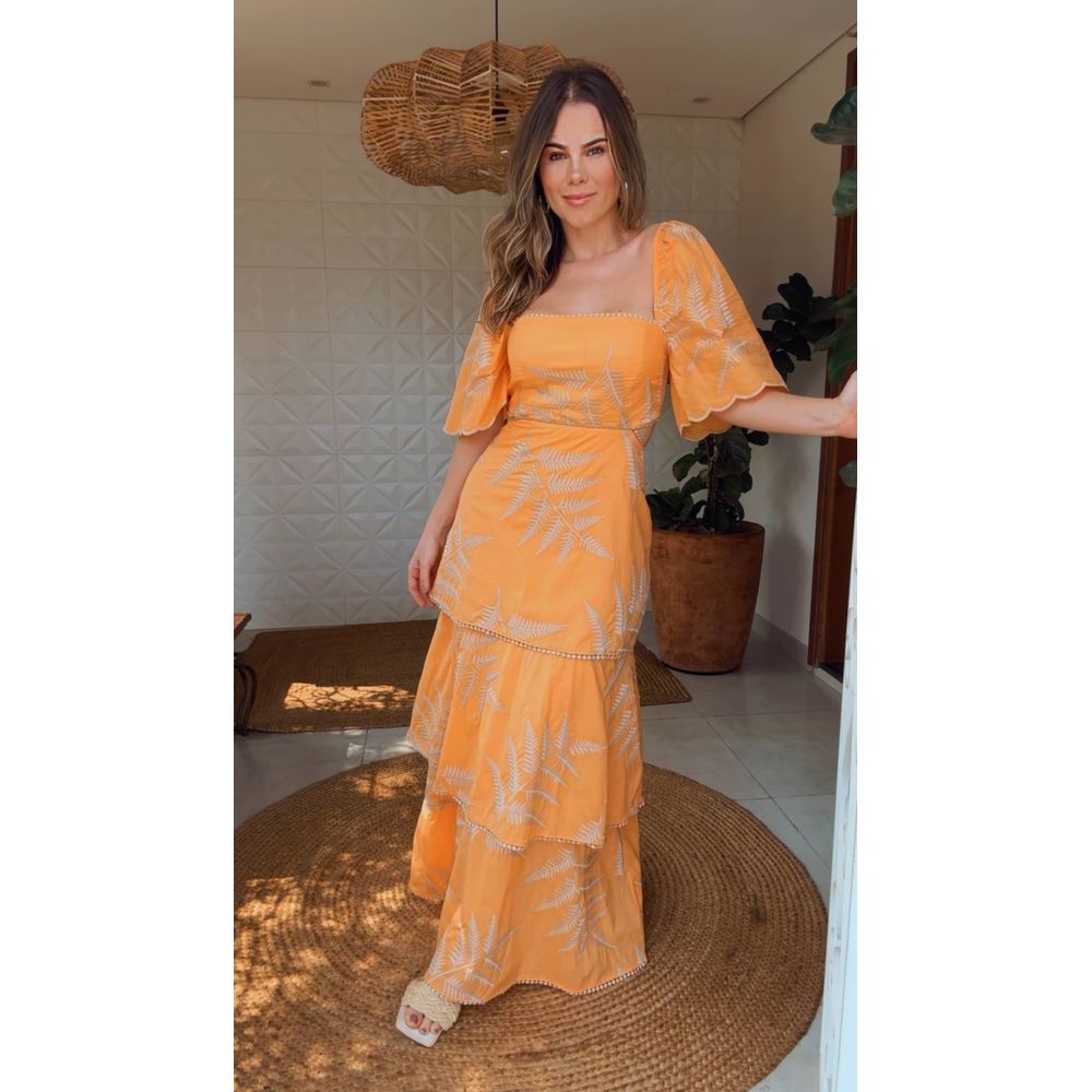 Vestido Laise Chiclé Laranja