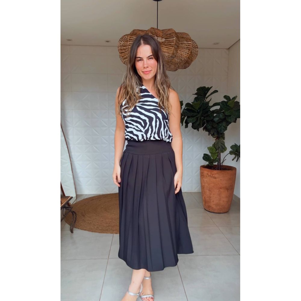 Saia Plissada Chiclé Preto