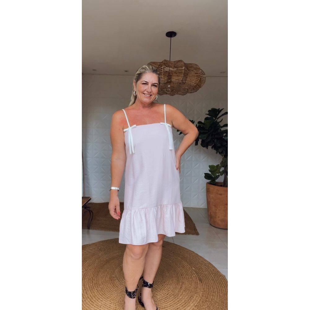 Vestido Curto Lara Listrado Rosa