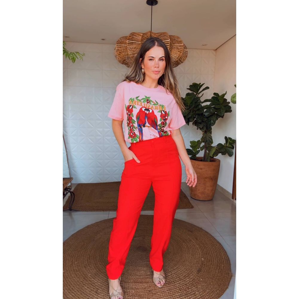 Calça Recorte Bolso Vermelha