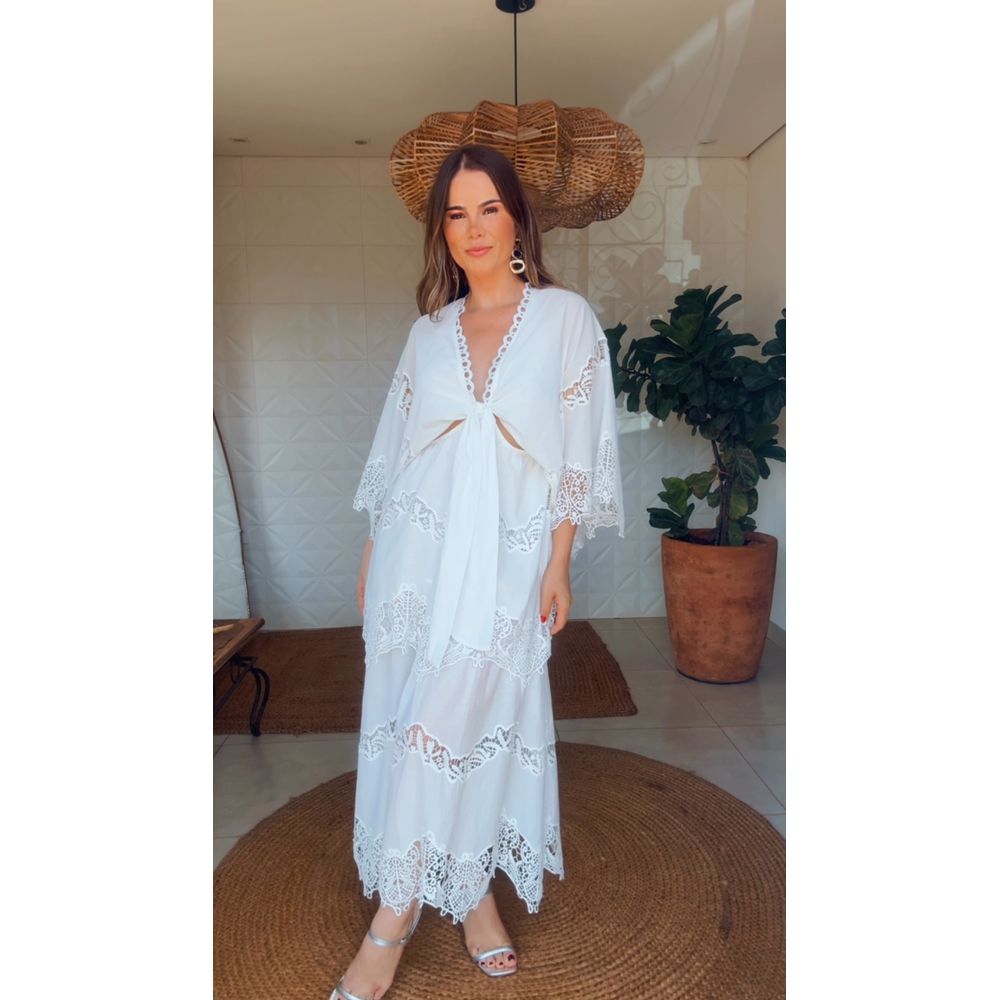 Vestido Cropped Barrado Artesanal Estampado