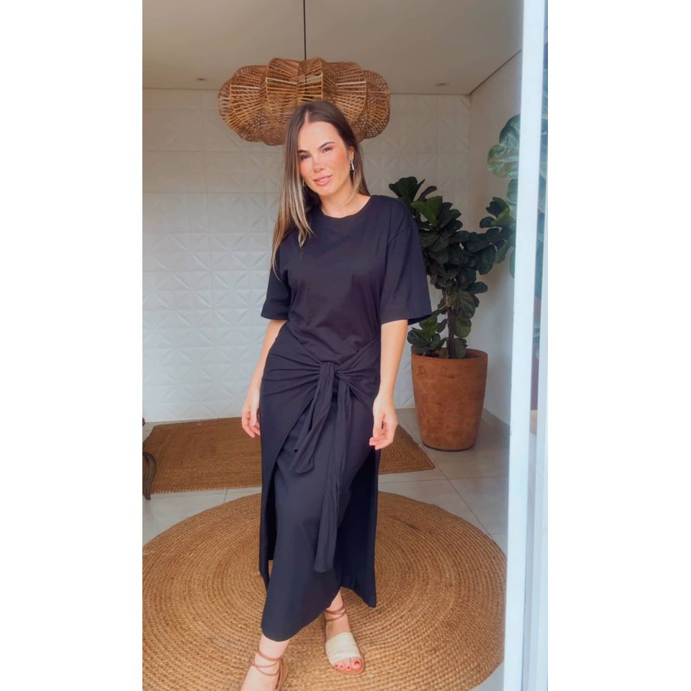 Vestido Tshirt Amarração Preto