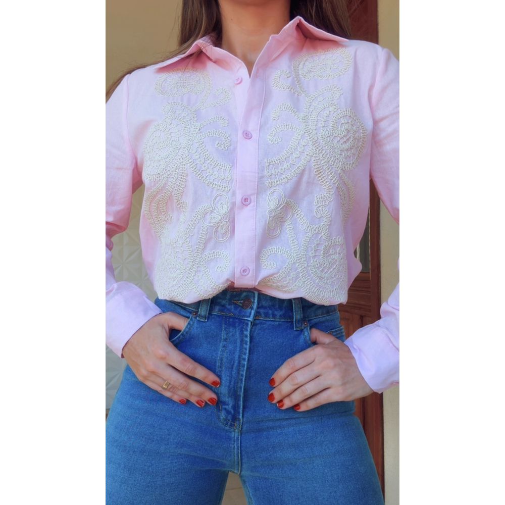 Camisa Bordada Anne Rosa