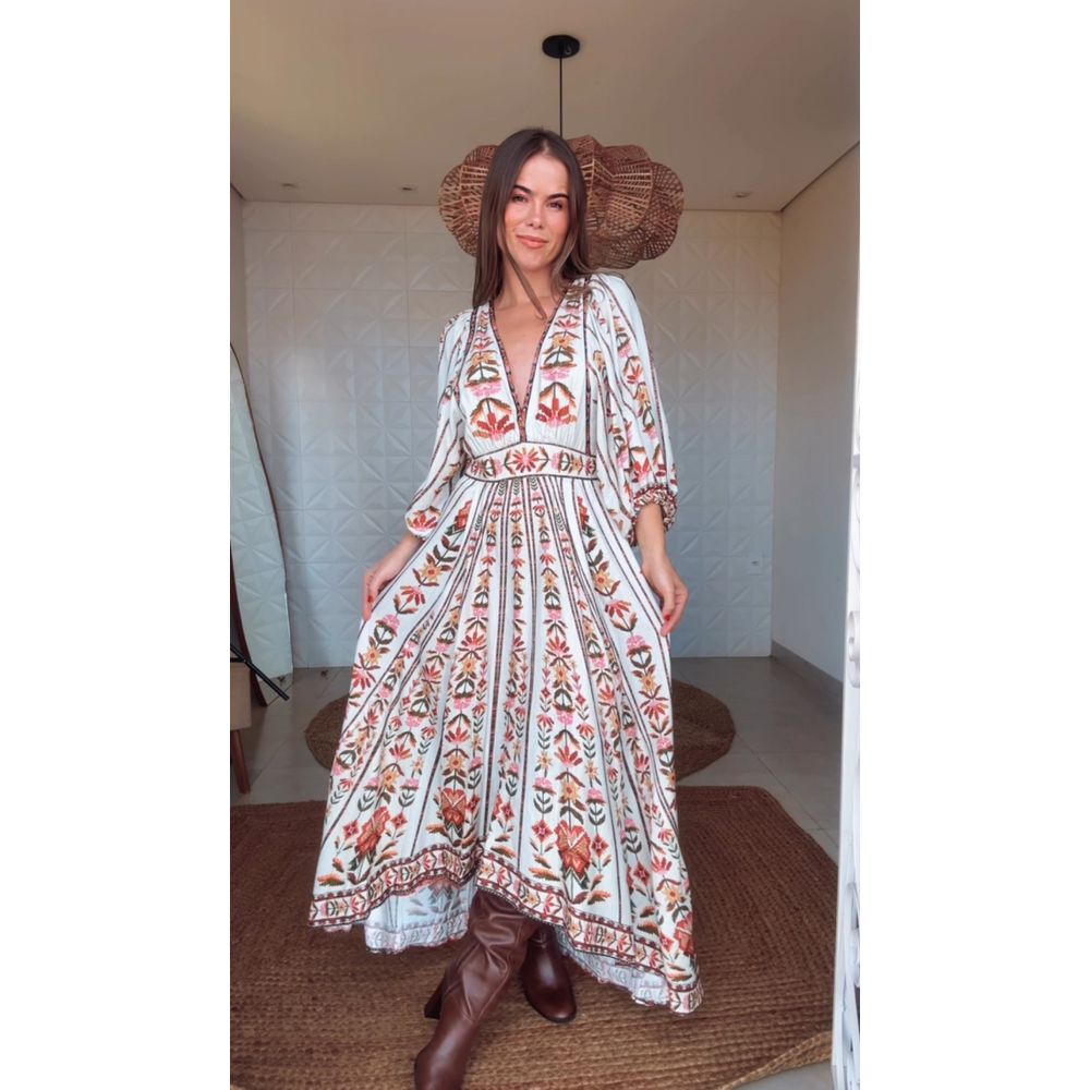 Vestido Longo Tapete De Cor Estampado