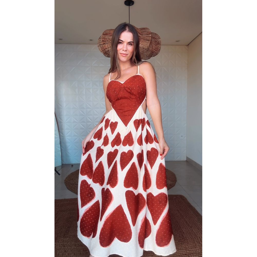 Vestido Maxi Coração Estampado