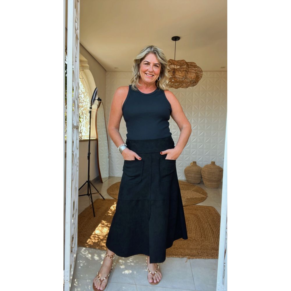 Saia Lorena Suede Preto