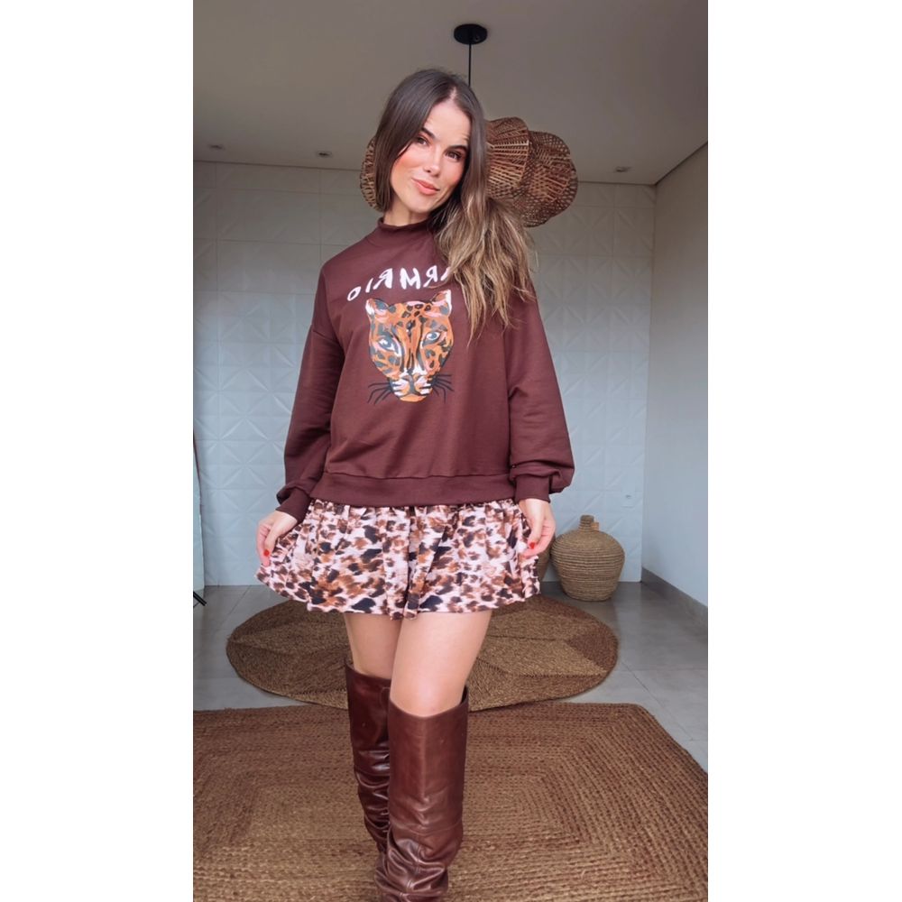 Vestido Moletom Risquinho De Onça Estampado