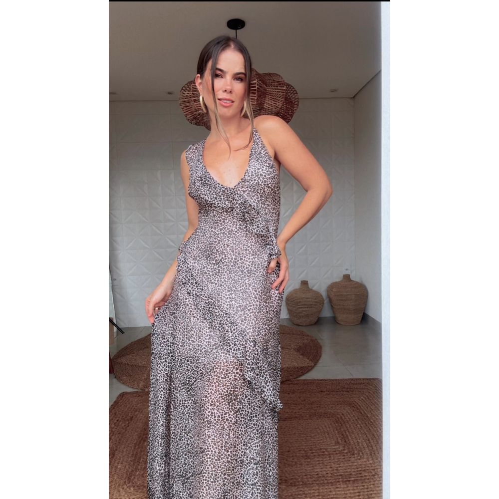 Vestido Babados Baby Onça Estampado
