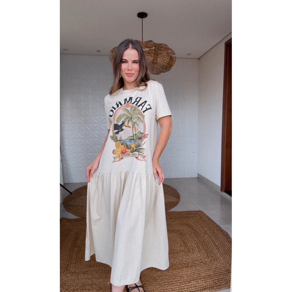 Vestido T-shirt Cropped Bege Latino América Estampado